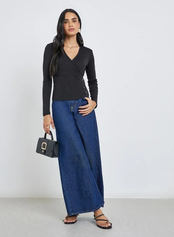 Styli Styli Textured Wrap Buttoned Rib Top