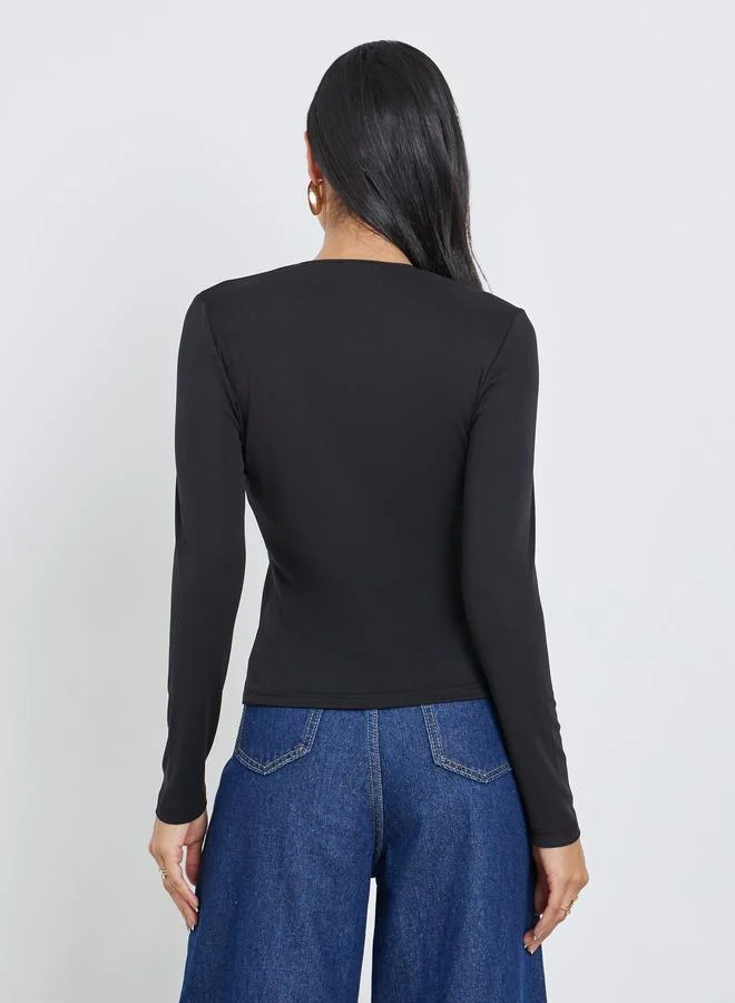 Styli Styli Textured Wrap Buttoned Rib Top