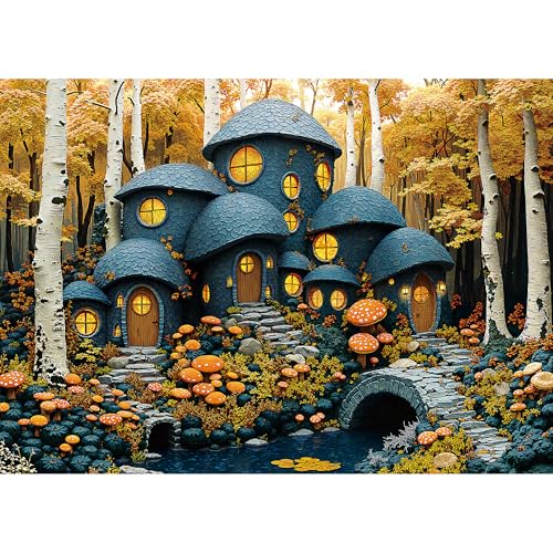 lamplig Puzzles for Adults 1000 Pieces Forest Mushroom Jigsaw Puzzle Stone House Puzzles 1000 Pieces Creative Games and Gifts Thanksgiving Puzzle for Adults 275x196 11 Poster - Image 1