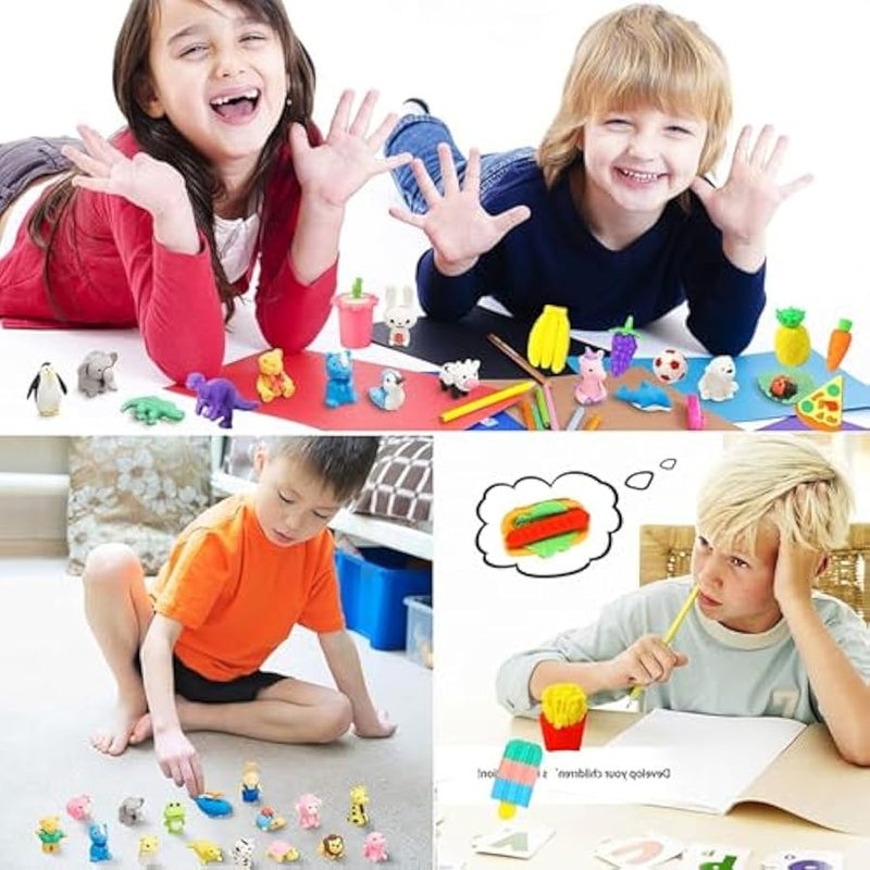 110Pcs Animal Erasers Kids Pencil Eraser Desk Pet Puzzle Eraser 3D Bulk Mini Food Vegetable Sport Fruit Car Take Apart Eraser for Party Favors Classroom Rewards Game Prizes Treasure Box Gift Exchange - Image 3