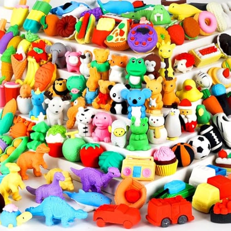 110Pcs Animal Erasers Kids Pencil Eraser Desk Pet Puzzle Eraser 3D Bulk Mini Food Vegetable Sport Fruit Car Take Apart Eraser for Party Favors Classroom Rewards Game Prizes Treasure Box Gift Exchange - Image 1