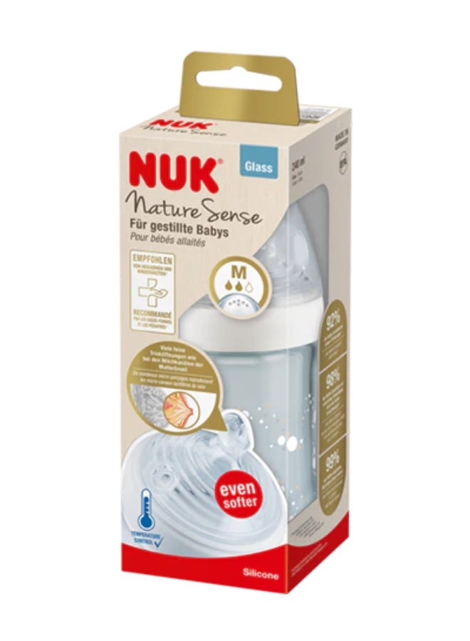 نوك رضّاعة زجاجية أطفال ناتشر سينس، من عمر 0 ​​إلى 6 أشهر، مزودة بخاصية التحكم في درجة الحرارة، سعة 240 مل، مقاس وسط