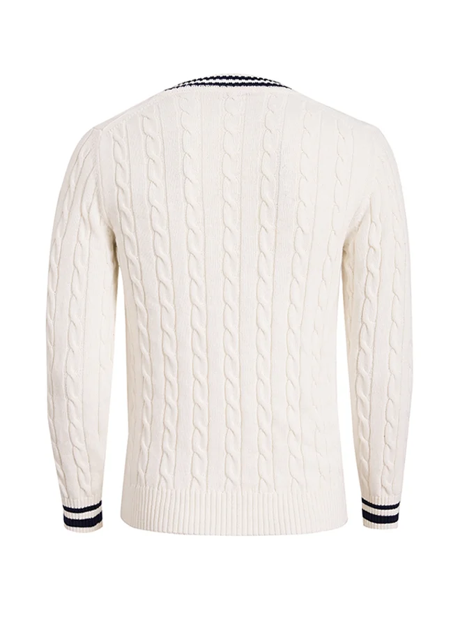 FELIX HARDY V-Neck Basic Cable Knit Pullover