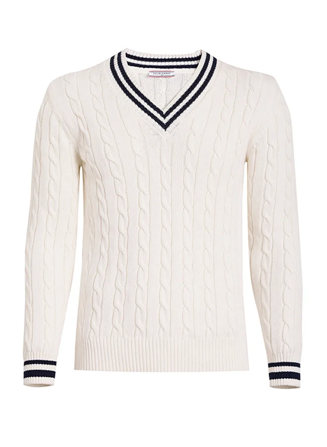 V-Neck Basic Cable Knit Pullover