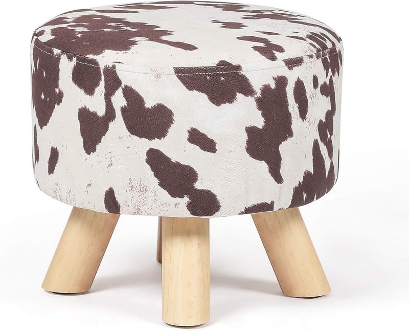 Asense Small Round Ottoman Foot Rest Stool Linen Padded Seat Footstool Ottoman with Anti-Slip Wooden Legs (Cow Brown,Linen) - Image 1
