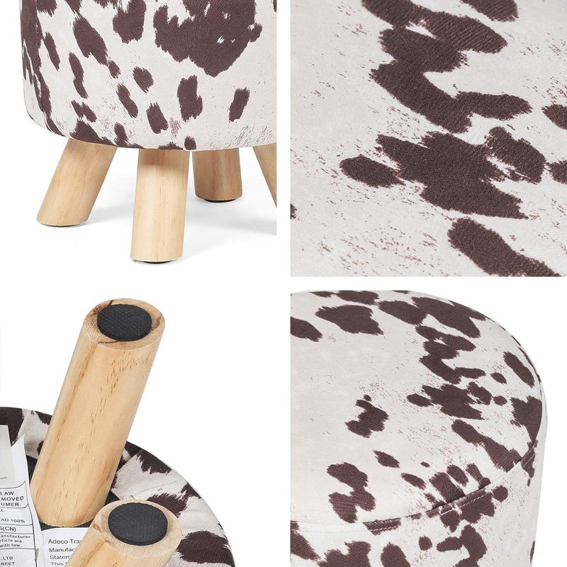 Asense Small Round Ottoman Foot Rest Stool Linen Padded Seat Footstool Ottoman with Anti-Slip Wooden Legs (Cow Brown,Linen) - Image 5
