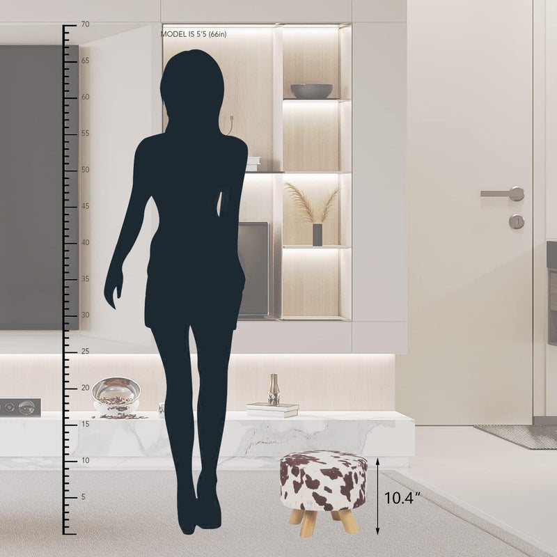 Asense Small Round Ottoman Foot Rest Stool Linen Padded Seat Footstool Ottoman with Anti-Slip Wooden Legs (Cow Brown,Linen) - Image 3