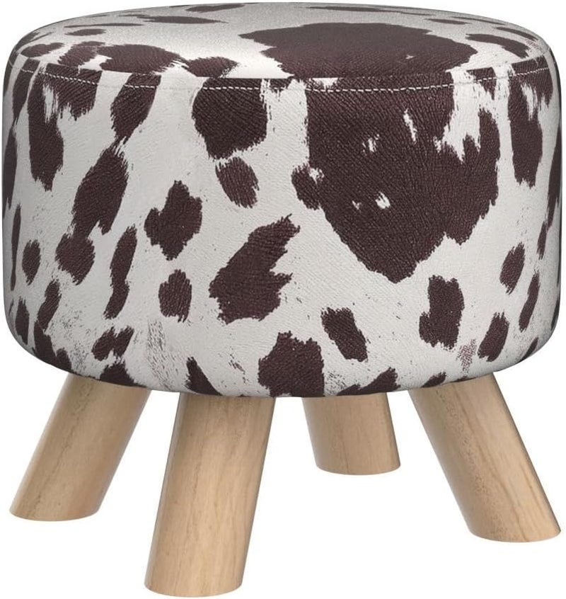 Asense Small Round Ottoman Foot Rest Stool Linen Padded Seat Footstool Ottoman with Anti-Slip Wooden Legs (Cow Brown,Linen) - Image 4