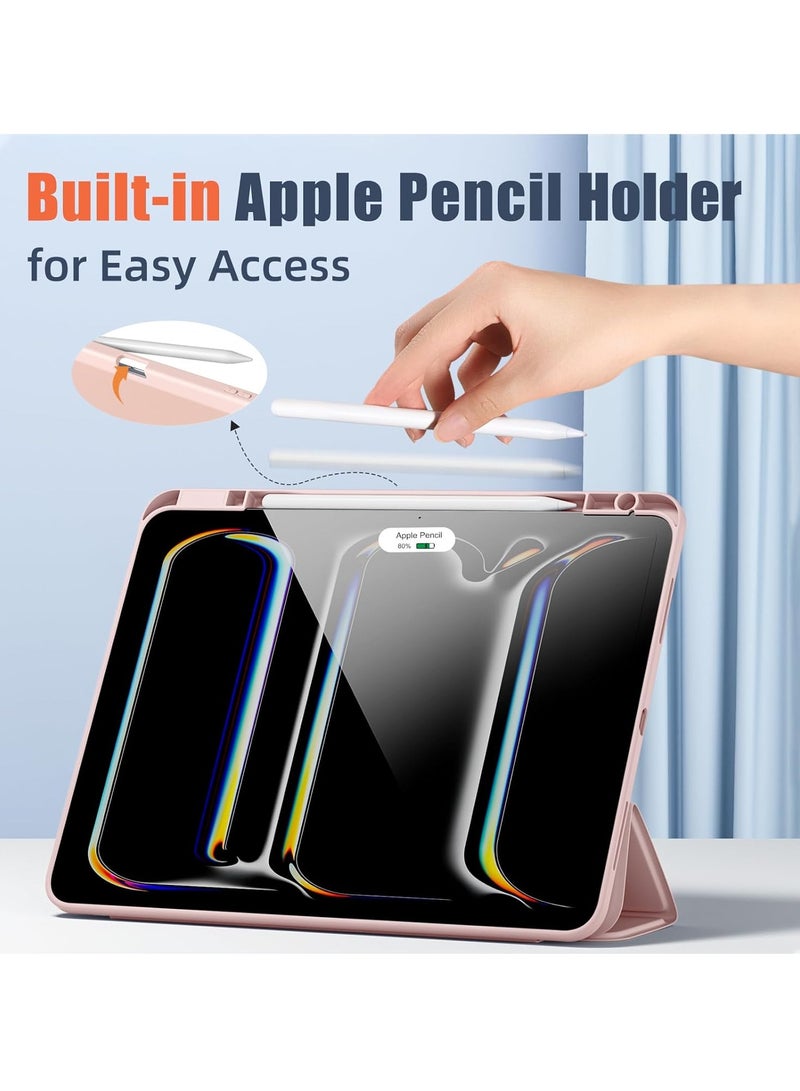 DUSALA Case for iPad Pro 13 Inch (M4) 2024 with Pencil Holder, Slim Stand Protective Cover with Clear Transparent Back Shell for iPad Pro 13 inch Tablet, Support Auto Wake/Sleep, (Pink) - Image 5