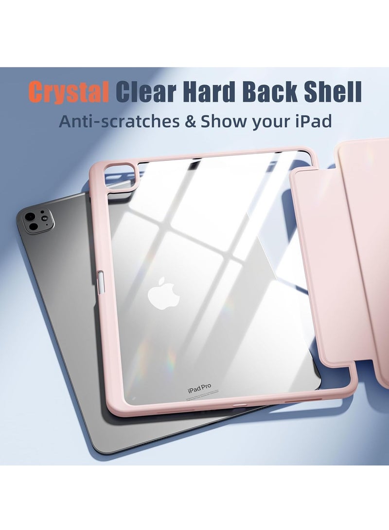 DUSALA Case for iPad Pro 13 Inch (M4) 2024 with Pencil Holder, Slim Stand Protective Cover with Clear Transparent Back Shell for iPad Pro 13 inch Tablet, Support Auto Wake/Sleep, (Pink) - Image 3