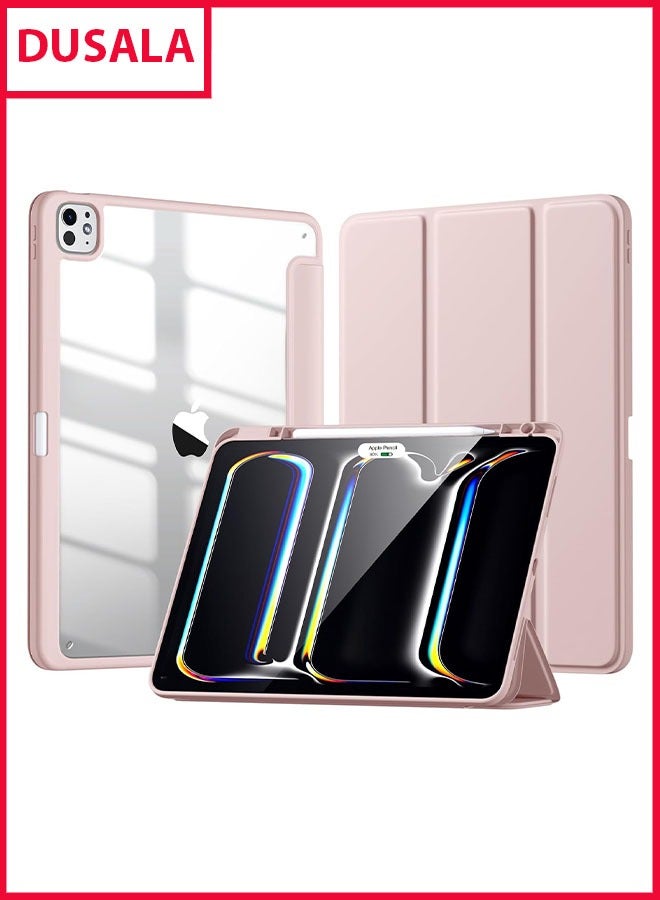DUSALA Case for iPad Pro 13 Inch (M4) 2024 with Pencil Holder, Slim Stand Protective Cover with Clear Transparent Back Shell for iPad Pro 13 inch Tablet, Support Auto Wake/Sleep, (Pink) - Image 1