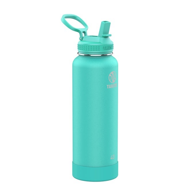 ACTIVES WATER BOTTLE WITH STRAW LID DURABLE EASYCARE WATER BOTTLE WITH STAINLESS STEEL INSULATION BPAFREE LID WITH CARRY HANDLE STRAW DISHWASHERSAFE 40 OZ TEAL