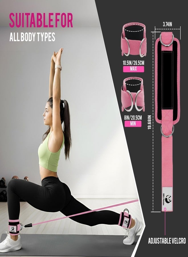Slim Panda 1 Pair Ankle Straps for Cable Machines for Kickbacks, Glute, Leg Extensions, Curls, and Hip Abductors for Men and Women, Adjustable with Double D-Rings (Pink) - Image 3