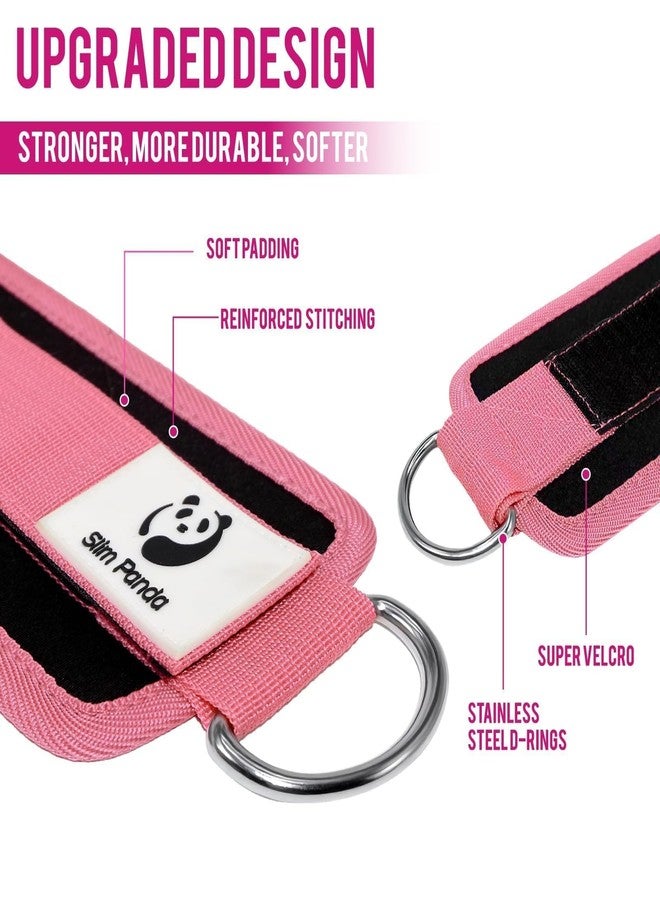 Slim Panda 1 Pair Ankle Straps for Cable Machines for Kickbacks, Glute, Leg Extensions, Curls, and Hip Abductors for Men and Women, Adjustable with Double D-Rings (Pink) - Image 2