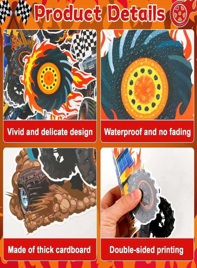 Oitnlaughter 50pcs Monster Theme Race Truck Party Supplies Trucks Happy Birthday Banners Monster Cars Hanging Swirls Ceiling Streamers Decor Racing Theme Honeycomb Centerpieces for Boys Birthday Party Supplies - Image 3