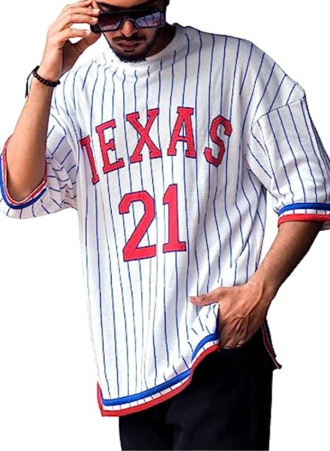 eyebogler Oversized Loose Fit Drop Shooulder Half Sleeves Cotton Blend Baggy Printed T-Shirt for Men - Image 1