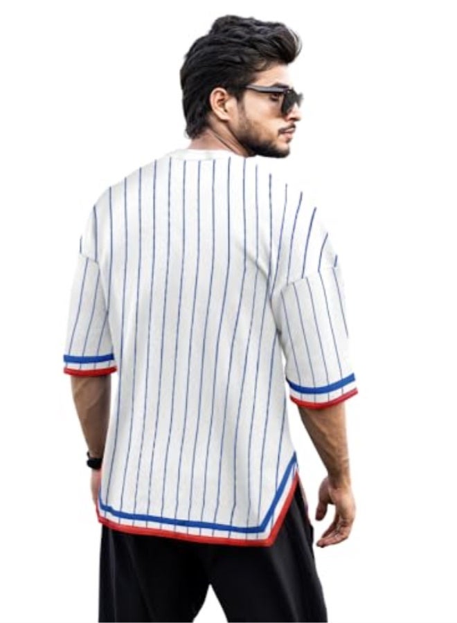 eyebogler Oversized Loose Fit Drop Shooulder Half Sleeves Cotton Blend Baggy Printed T-Shirt for Men - Image 2