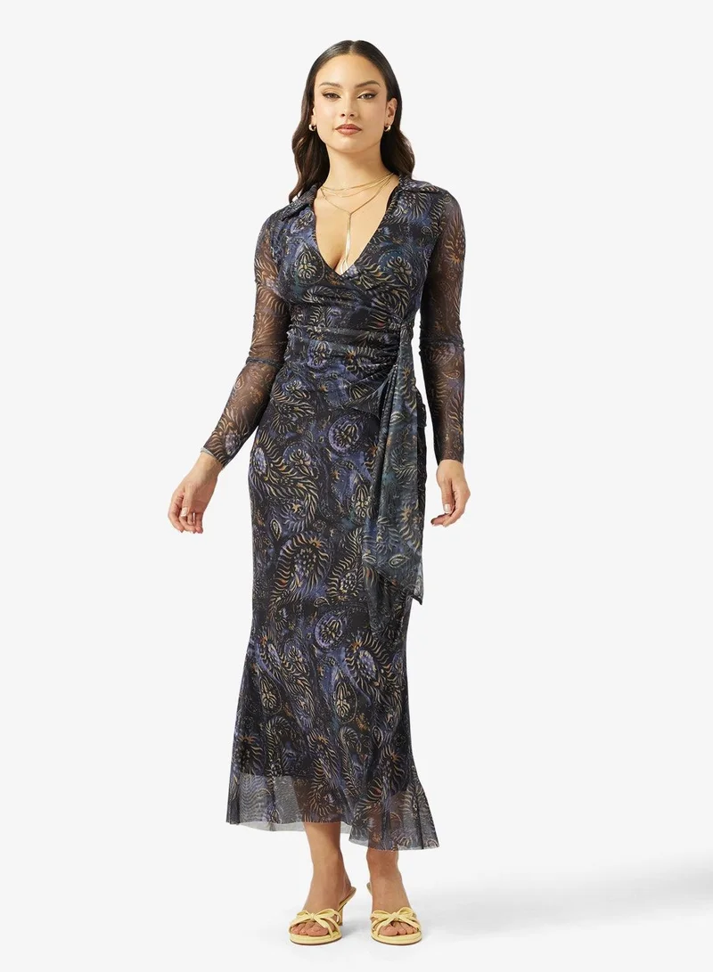 Ginger Paisely Print Wrap Top & A Line Skirt Set
