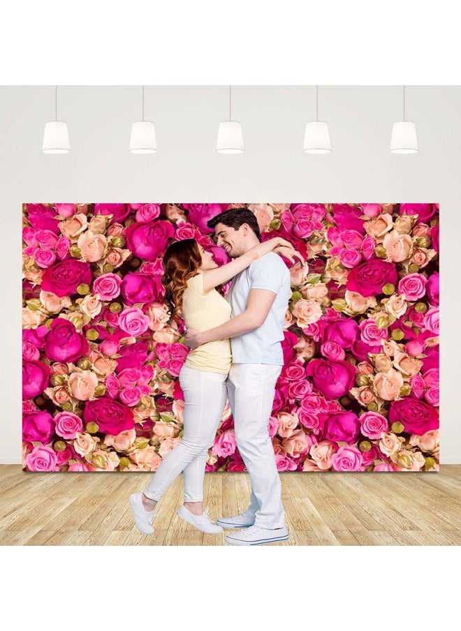 Ticuenicoa - 5x3ft Pink Red Rose Flowers Photography Backdrop Valentine's Day Photo Background Baby Shower Wedding Happy Birthday Decoration Mother's Day Backdrop Blossoms Roses Wall Art for Photo Booth Props - Image 1