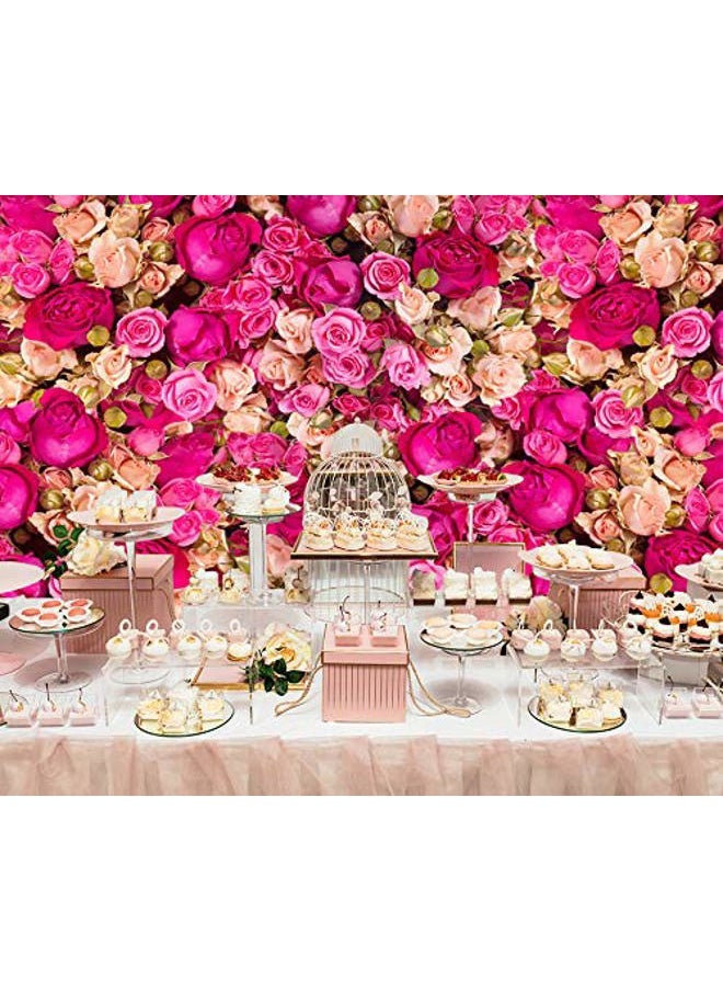 Ticuenicoa - 5x3ft Pink Red Rose Flowers Photography Backdrop Valentine's Day Photo Background Baby Shower Wedding Happy Birthday Decoration Mother's Day Backdrop Blossoms Roses Wall Art for Photo Booth Props - Image 1