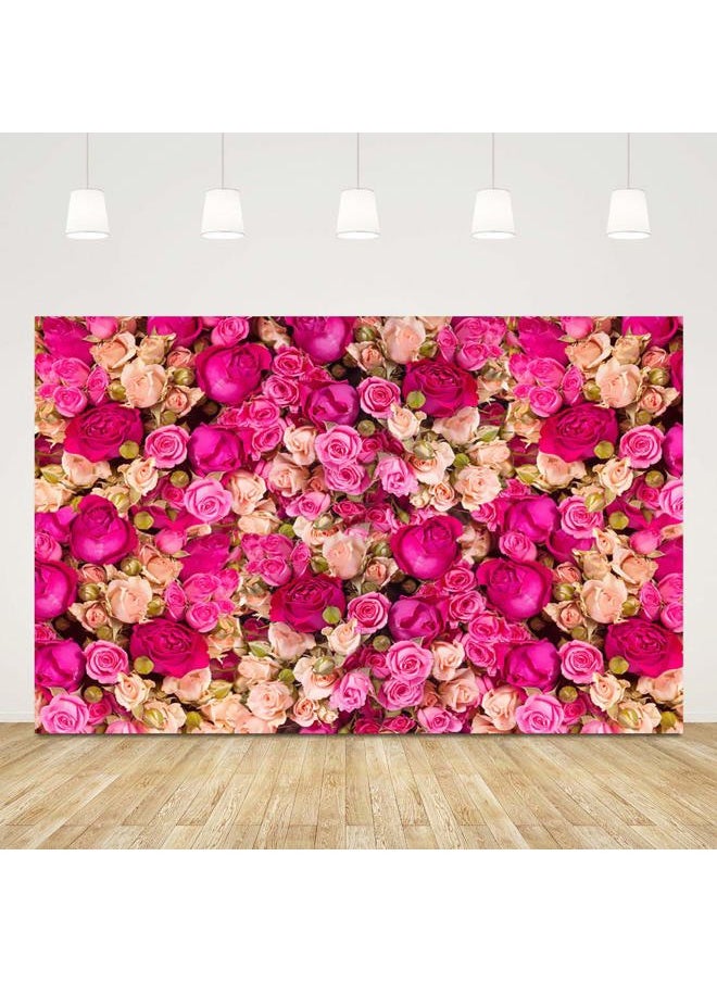 Ticuenicoa - 5x3ft Pink Red Rose Flowers Photography Backdrop Valentine's Day Photo Background Baby Shower Wedding Happy Birthday Decoration Mother's Day Backdrop Blossoms Roses Wall Art for Photo Booth Props - Image 1