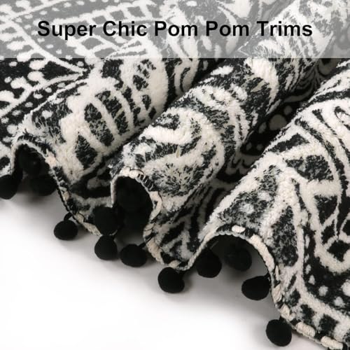 Uphome Boho Round Rug for Bedroom 3' Circle Mandala Black Bathroom Rug with Pom Poms Fringe Washable Circular Accent Throw Rugs Non-Slip Soft Floor Mat for Entryway Living Room Sofa Kids Room Nursery - Image 3