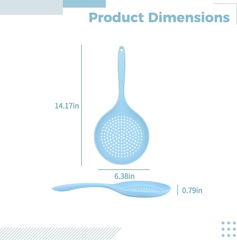 Silicone Kitchen Skimmer Set 2 Pcs 36 Cm Slotted Spoon Non Scratch Beige Blue - Image 5