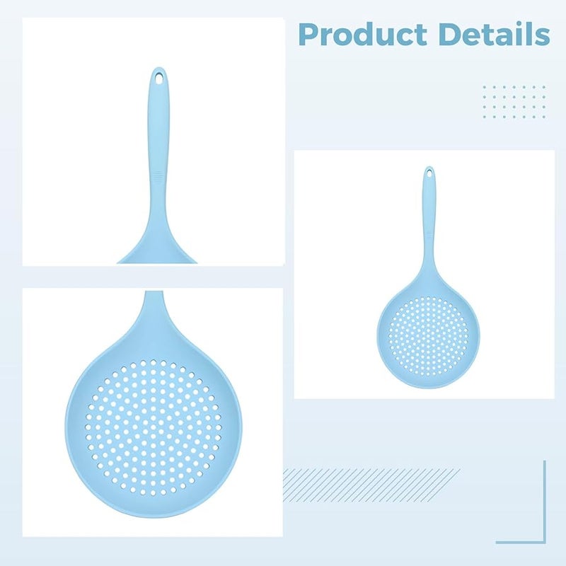 Silicone Kitchen Skimmer Set 2 Pcs 36 Cm Slotted Spoon Non Scratch Beige Blue - Image 3