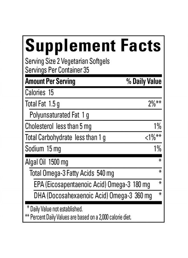 Nature Made - Algae 540 mg Omega 3 Supplement, 70 Vegetarian Softgels, A Sustainable, Plant-Based for Healthy Heart, Brain, and Eye Support - Image 1