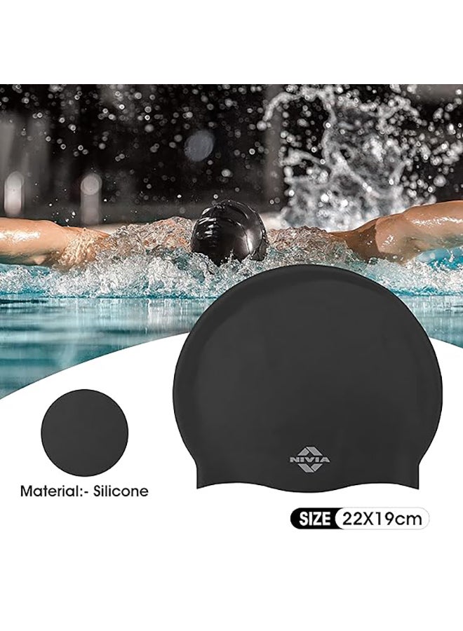 Nivia Classic Silicone Swimming Cap for Adults, Swimming Pool Cap, Swimming Cap for Women & Men, Silicone Cap Swimming, Waterproof (Black) - Image 3