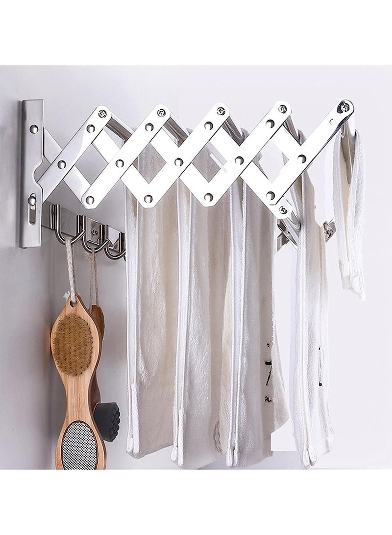 DubaiGallery Clothes Drying Rack Folding Towel Rack Laundry Dryer Wall Mounted Hanger Indoor Outdoor With Hooks Metal Silver Space Saver - Image 2