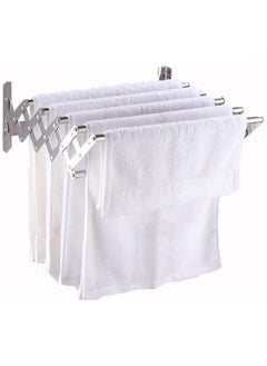 DubaiGallery Clothes Drying Rack Folding Towel Rack Laundry Dryer Wall Mounted Hanger Indoor Outdoor With Hooks Metal Silver Space Saver  - Image 1