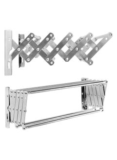 DubaiGallery Clothes Drying Rack Folding Towel Rack Laundry Dryer Wall Mounted Hanger Indoor Outdoor With Hooks Metal Silver Space Saver  - Image 3