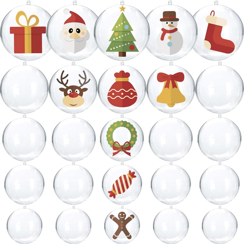 Jishi Christmas Ornaments Balls 25pcs Clear Plastic Fillable Ornaments for Crafts Bulk, DIY Hanging Transparent Round Ball Ornaments for Christmas Tree Decorations Home Decor Wedding Birthday Party Supplies - Image 1