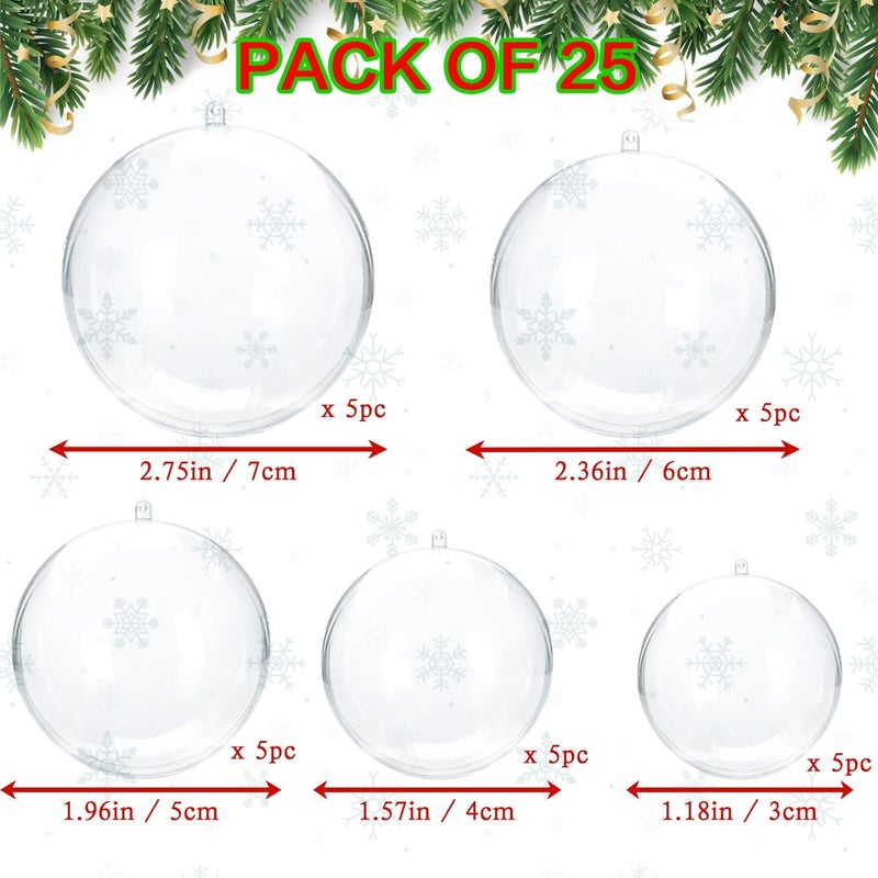 Jishi Christmas Ornaments Balls 25pcs Clear Plastic Fillable Ornaments for Crafts Bulk, DIY Hanging Transparent Round Ball Ornaments for Christmas Tree Decorations Home Decor Wedding Birthday Party Supplies - Image 2