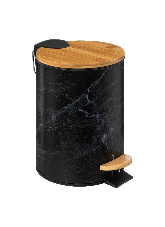 Five Simply Smart Lea Marble Effect Glossy Pedal Bin Black and Brown 3 L 174995B  - Image 1