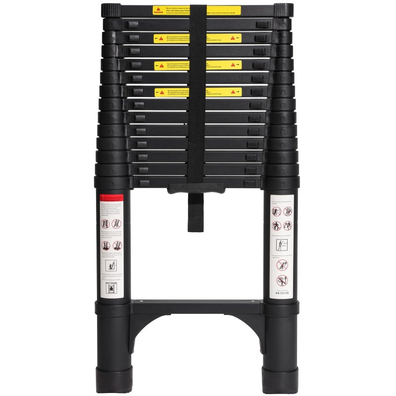 BOCOM 145 FT Aluminum Telescoping Ladder Lightweight MultiPurpose Collapsible Extension with 2 Triangle Stabilizers Heavy Duty 330 lbs Max Capacity Ideal for Home RV and Outdoor Work Black