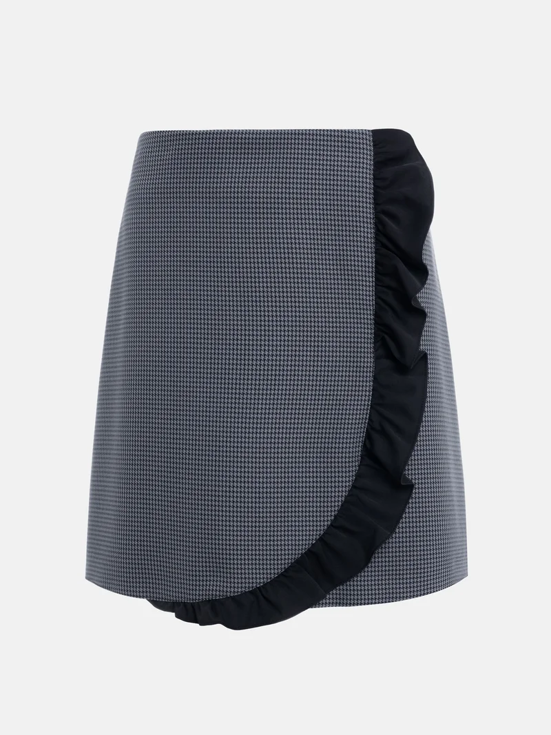 Lichi Houndstooth mini skirt with contrasting ruffles