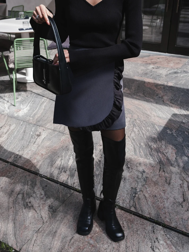 Lichi Houndstooth mini skirt with contrasting ruffles