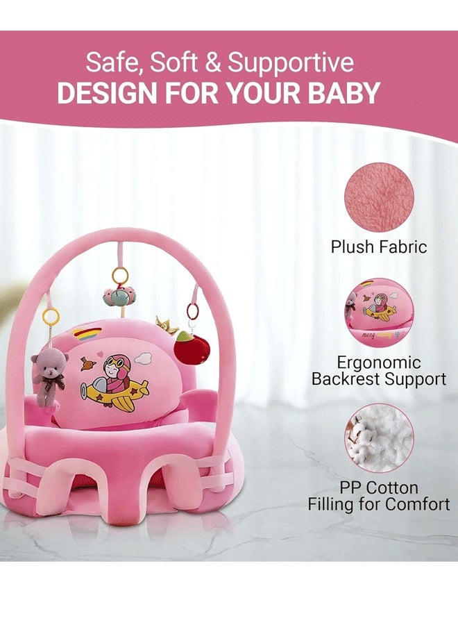 Berma Baby أريكة دعم للأطفال، كرسي جلوس للرضع، مخملي، تعليمي، مقعد ترفيهي تفاعلي قابل للتركيب والإزالة، مضاد للسقوط، كرسي أطفال للأطفال من عمر 6 أشهر فما فوق للجلوس الآمن (وردي) - Image 3