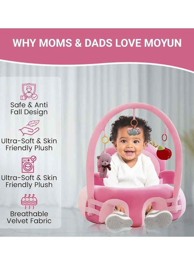 Berma Baby أريكة دعم للأطفال، كرسي جلوس للرضع، مخملي، تعليمي، مقعد ترفيهي تفاعلي قابل للتركيب والإزالة، مضاد للسقوط، كرسي أطفال للأطفال من عمر 6 أشهر فما فوق للجلوس الآمن (وردي) - Image 5
