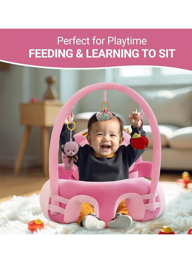 Berma Baby أريكة دعم للأطفال، كرسي جلوس للرضع، مخملي، تعليمي، مقعد ترفيهي تفاعلي قابل للتركيب والإزالة، مضاد للسقوط، كرسي أطفال للأطفال من عمر 6 أشهر فما فوق للجلوس الآمن (وردي) - Image 4