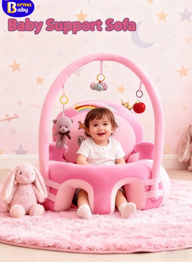 Berma Baby أريكة دعم للأطفال، كرسي جلوس للرضع، مخملي، تعليمي، مقعد ترفيهي تفاعلي قابل للتركيب والإزالة، مضاد للسقوط، كرسي أطفال للأطفال من عمر 6 أشهر فما فوق للجلوس الآمن (وردي) - Image 1