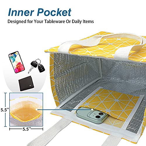 iknoe Insulated Lunch Bag for Women & Adults, 9L Foldable Wide-Open Cooler Bag with Pockets, Leakproof & Portable, for Picnic, Office, Beach(Yellow) - Image 5