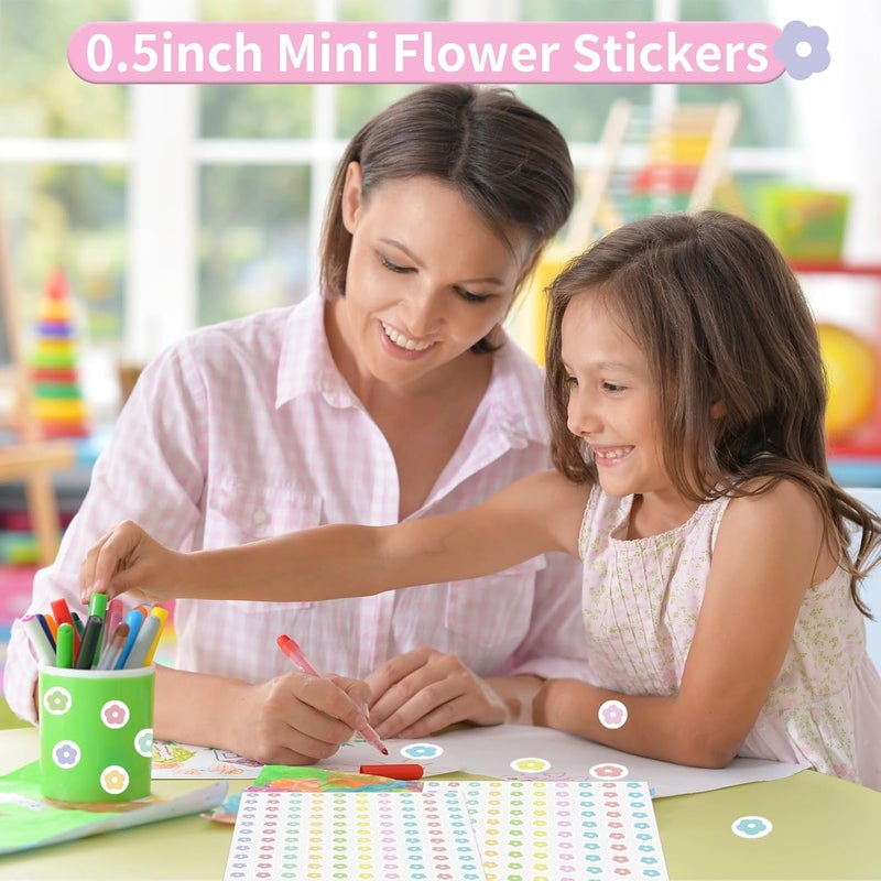 WANGHENG 2400 Pcs Small Sticker for Kids,Mini Flower Sticker Cute Paper Decals 10 Designs Self-Adhesive Stickers for Summer Party Envelopes Scrapbook Gifts DIY Supplies,0.5in（Morandi） Transparent body - Image 4