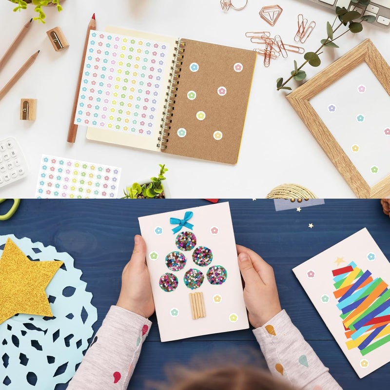 WANGHENG 2400 Pcs Small Sticker for Kids,Mini Flower Sticker Cute Paper Decals 10 Designs Self-Adhesive Stickers for Summer Party Envelopes Scrapbook Gifts DIY Supplies,0.5in（Morandi） Transparent body - Image 5