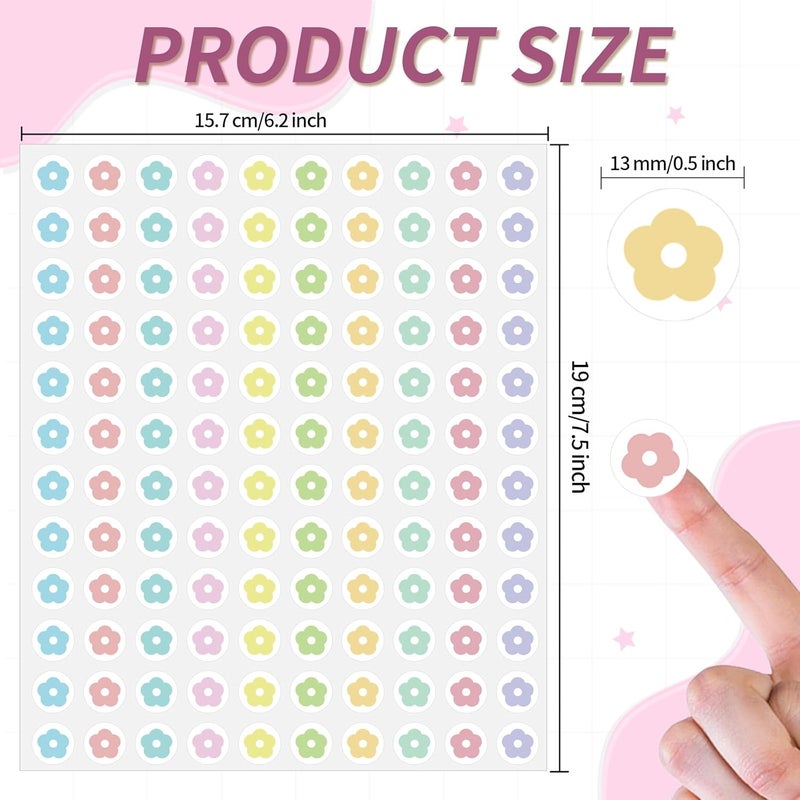 WANGHENG 2400 Pcs Small Sticker for Kids,Mini Flower Sticker Cute Paper Decals 10 Designs Self-Adhesive Stickers for Summer Party Envelopes Scrapbook Gifts DIY Supplies,0.5in（Morandi） Transparent body - Image 2