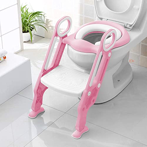 JUNIOR JOE Acrylonitrile Butadiene Styrene Adjustable Baby Potty Training Foldable Non Slip Potty Stand (Pink) - Image 1