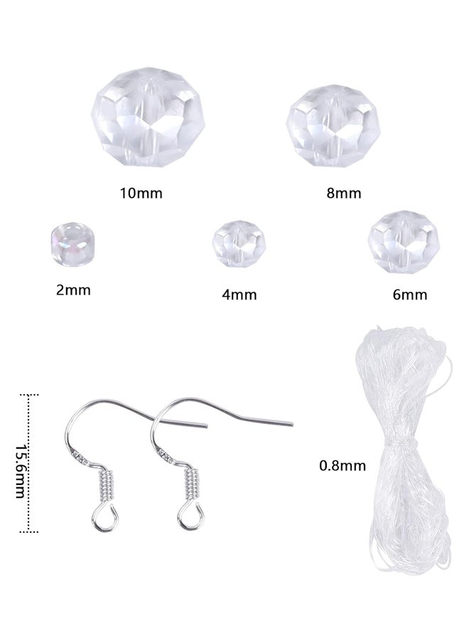 Generic - Xing Clear Crystal Glass Round Beads Iridescent Octagon Acrylic Rhinestone with Earring Hooks and Elastic String for Earrings Bracelets Necklace Making 4/6/8/10mm - Image 1