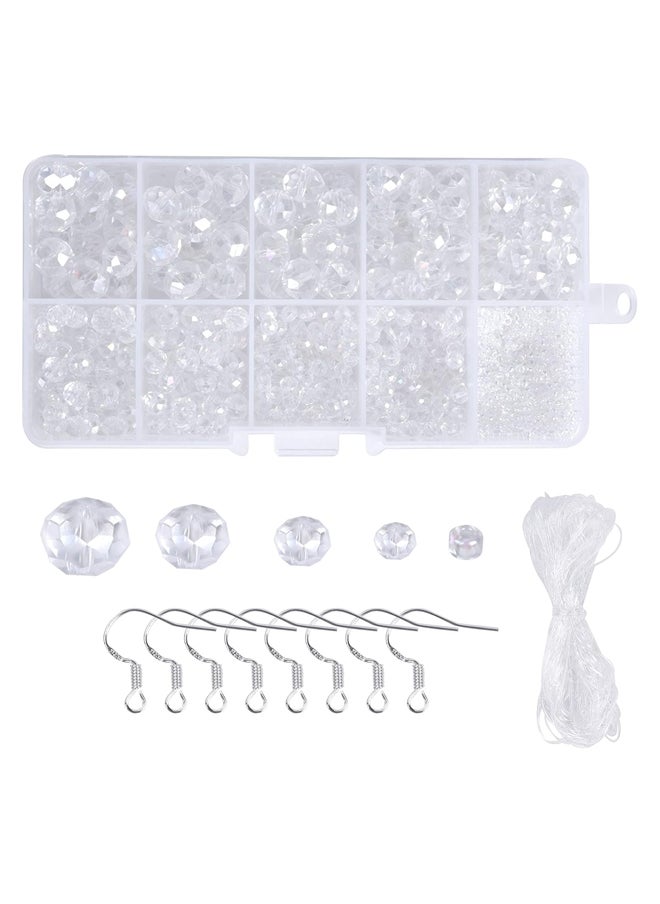 Generic - Xing Clear Crystal Glass Round Beads Iridescent Octagon Acrylic Rhinestone with Earring Hooks and Elastic String for Earrings Bracelets Necklace Making 4/6/8/10mm - Image 1